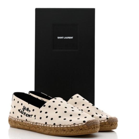 Saint Laurent Shoes - Nwt. Saint Laurent signature espadrilles cream and black pokadots W/Box